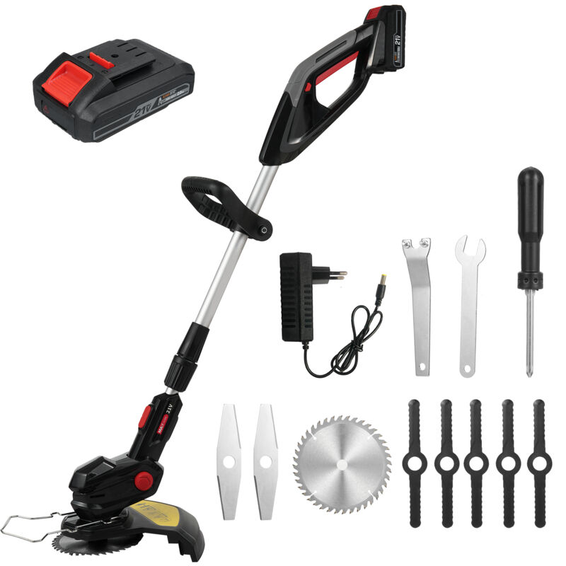 Désherbeur électrique, coupe-herbe sans fil, coupe-bordure alimenté par batterie, avec longueur réglable et 3 types d'outils de lames, pour jardin et