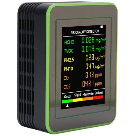 Eosnow Détecteur de qualité de l'air CO2 TVOC HCHO PM2.5 PM10, testeur Portable couleur LCD affichage numérique noir vert