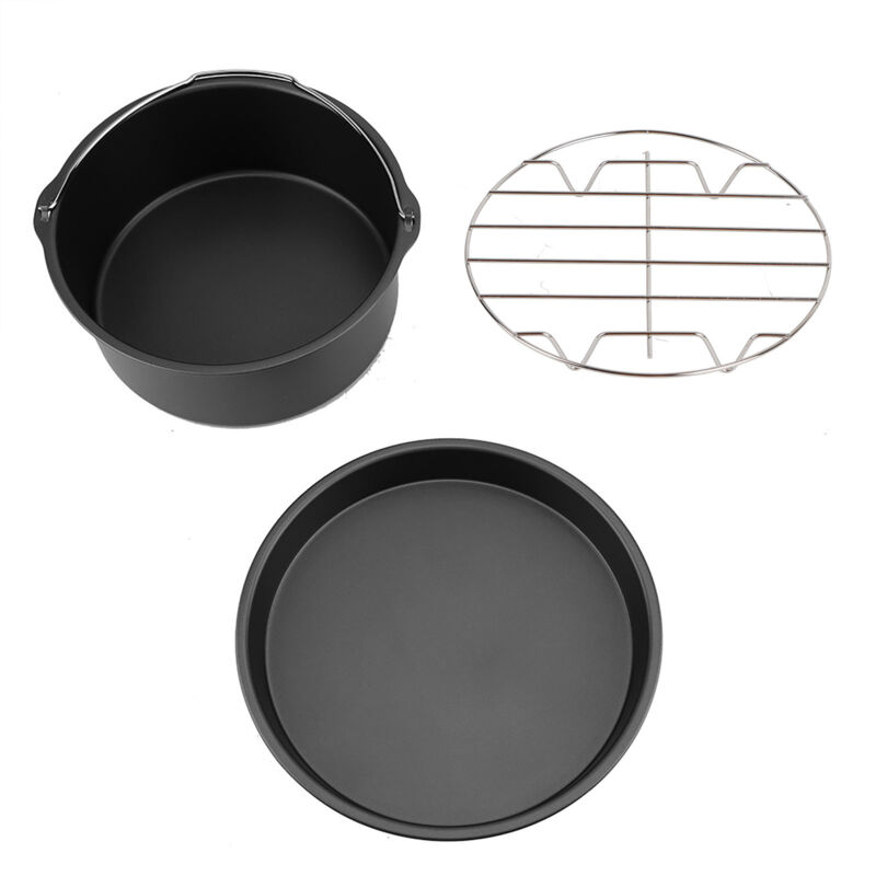 Eosnow Ensemble d'accessoires pour friteuse à Air multifonction 8 pouces 3 en 1, étagère à pain, baril à gâteaux, poêle à Pizza (noir)