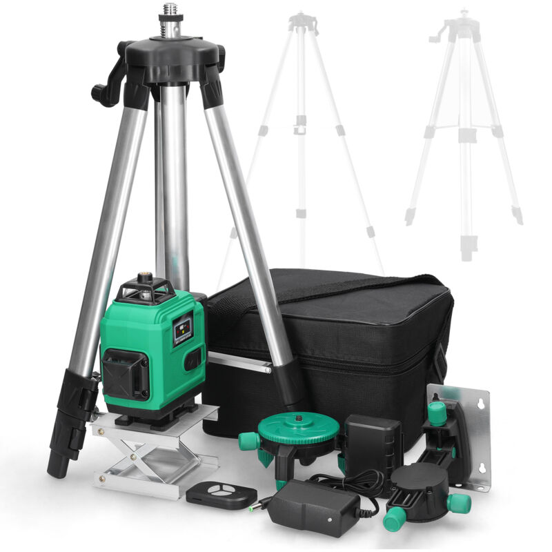 Eosnow Ensemble de trépied télescopique à 16 lignes, niveau laser à ligne verte, niveau de nivellement automatique multifonctionnel à 3 °, affichage