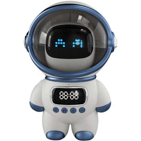 Eosnow – Haut-parleur Bluetooth astronaute avec horloge et veilleuse – Puce AI 5.1 – Autonomie jusqu'à 168 heures – Cadeau d'anniversaire blanc