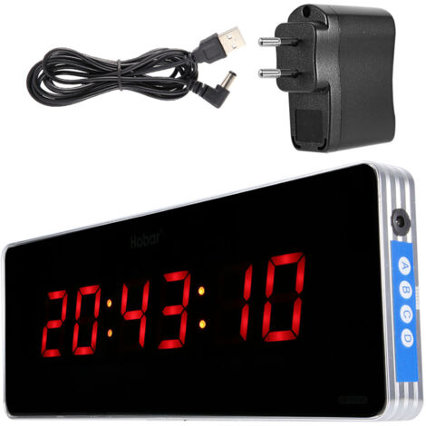 Eosnow Horloge à LED numérique Horloges murales en alliage en aluminium pour chambre de bureau (heure + minute seconde)