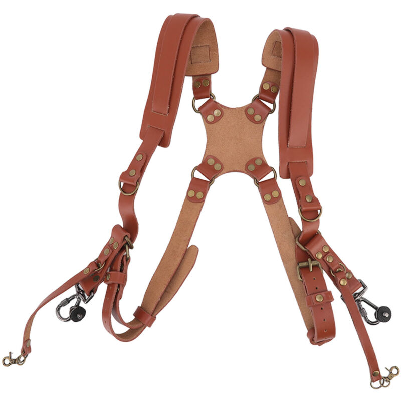 Image of Eosnow - Imbracatura in pelle a doppia spalla Comoda tracolla per fotocamera Accessori per 2 fotocamere Marrone