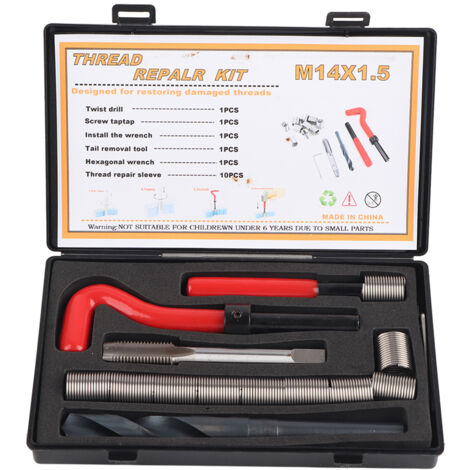 Eosnow Kit assortimento di accessori per riparazione filettatura femmina da 15 pezzi inserti filettati M14x1,5