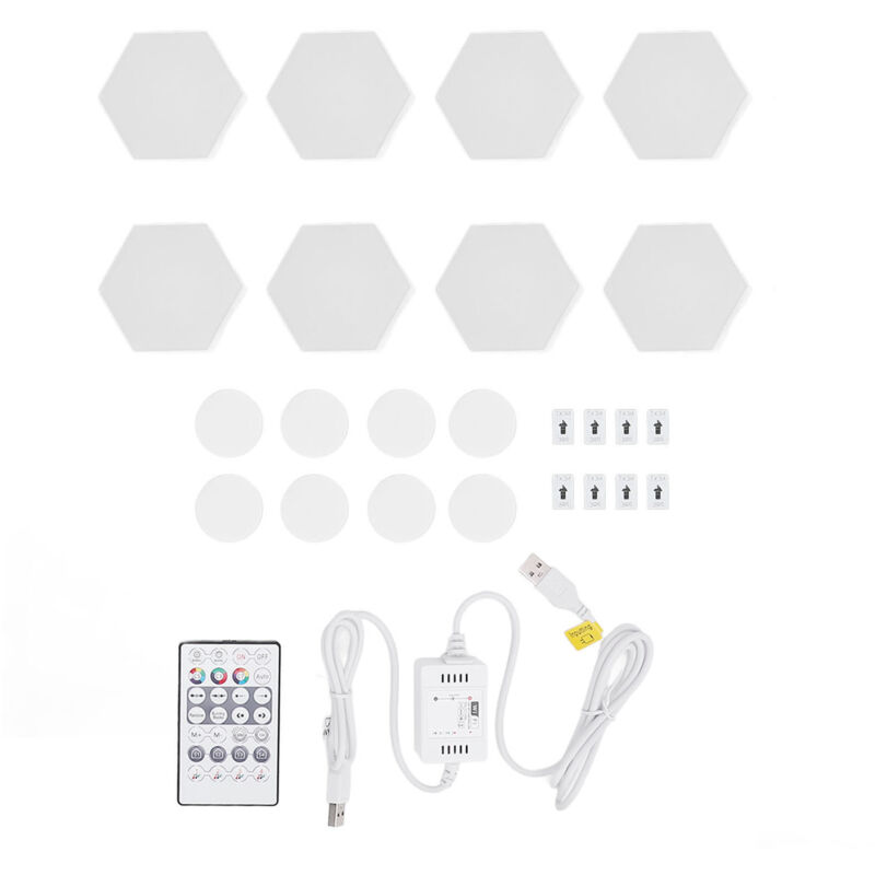 Eosnow Kit d'appliques murales hexagonales LED RGB, 8 jeux, synchronisation musicale, télécommande vocale, WIFI, USB, pour soirées cinéma et jeux