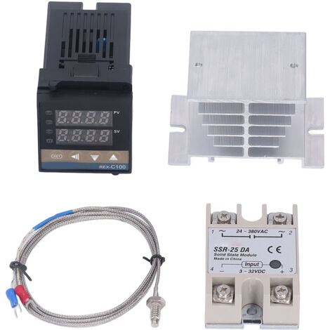 Eosnow Kit de contrôleurs de température PID 0-400 ℃, contrôleur REX C100 étanche de haute précision pour ferme 100V-240V 25A