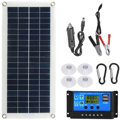 Eosnow Kit de panneau solaire Flexible Portable 20W, commutateur 12V, carte d'interface de charge USB avec contrôleur 300W, cellules étanches pour téléphone, camping-car, voiture