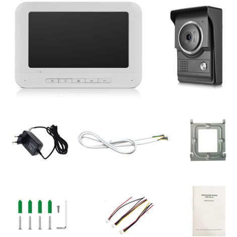 Eosnow Kit d'interphone vidéo 7 pouces, écran couleur TFT-LCD, 1 moniteur intérieur, caméra extérieure, vision nocturne, déverrouillage étanche, pour maison, appartement, villa