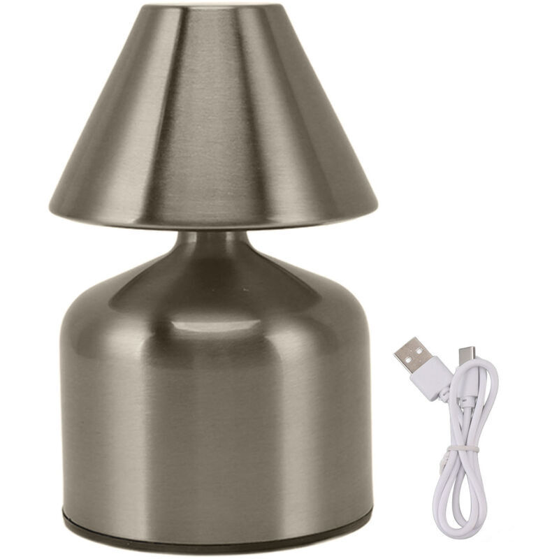 Eosnow Lampe de bureau tactile à gradation continue 3W, 1800mAh, sans fil, 3 couleurs, lampe de chevet Rechargeable pour Bar, argent