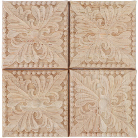 Eosnow Lot de 4 appliques à carreaux sculptées non peintes pour décoration de meubles (B)