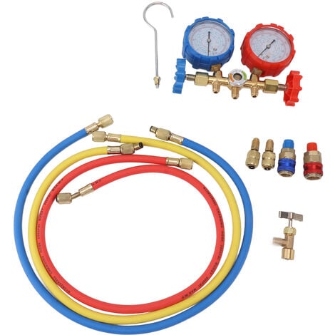 Eosnow Manomètre de climatisation R410 22 134A, 3 voies, ensemble de tubes de jauge de collecteur de Diagnostic AC pour le chargement du fréon