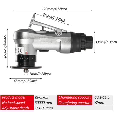 Eosnow Mini chanfreineuse pneumatique KP-5705, outil de menuiserie à 45 degrés, meuleuse portative, ébavurage, biseautage, coupe