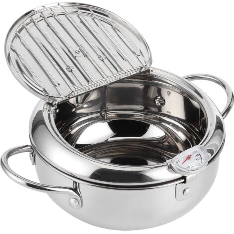 Eosnow Mini pentola per friggere in acciaio inossidabile in stile giapponese con termometro compatibile con fornelli a induzioneL 24 cm