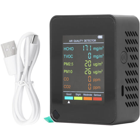 Eosnow Moniteur de qualité de l'air Portable, écran LCD rétro-éclairé, détecteur de CO2 TVOC HCHO PM2.5 PM10 avec alarme noir