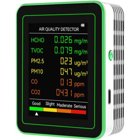 Eosnow Monitor della qualità dell'aria 6 in 1, rilevatore di anidride carbonica multifunzionale, tester da parete per PM2.5, PM10, CO, CO2, HCHO, TVOC