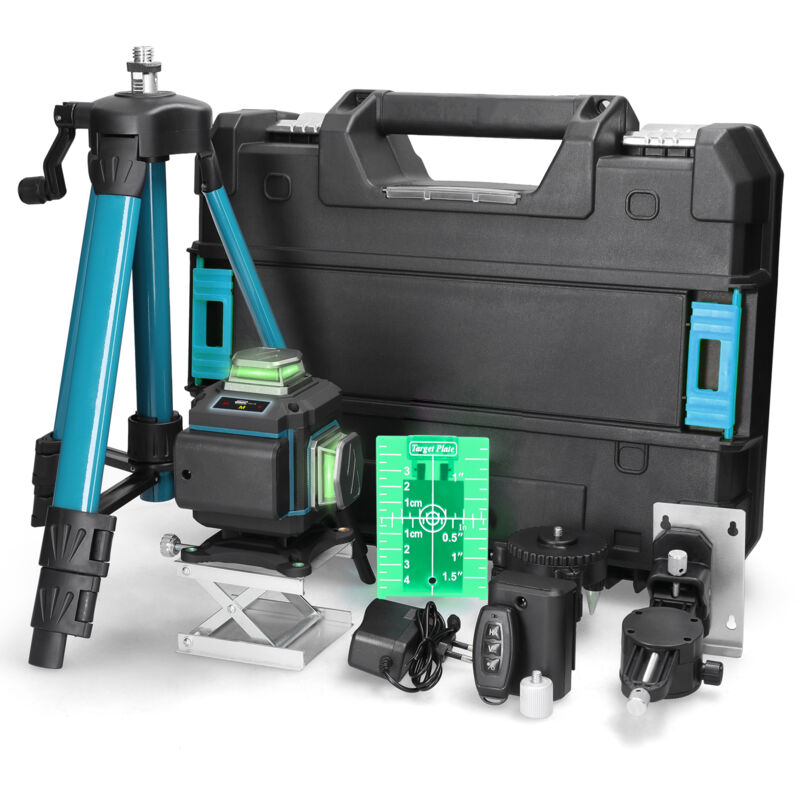 Eosnow Niveau haute précision 16 lignes, niveau laser ligne verte, écran LCD, avec fenêtre rotative,deux batteries et une charge,220 V