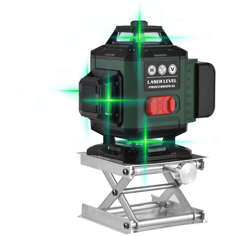 Niveau laser 16 lignes, jeu de niveaux de lumière verte multifonction, nivellement automatique 3°, distance de travail de 20 m, avec télécommande,