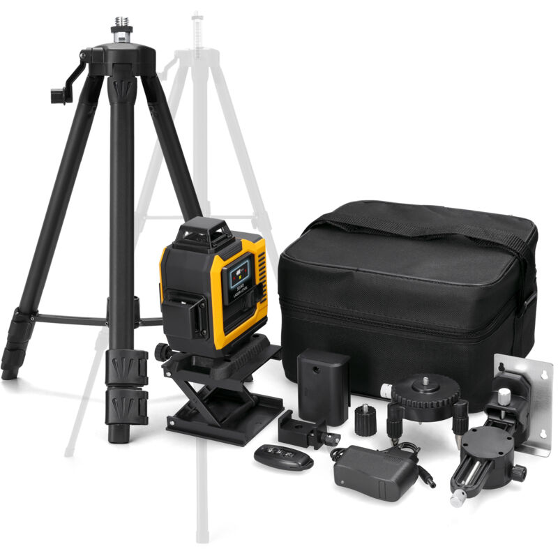 Niveau multifonctionnel à 16 lignes, trépied télescopique de 1,2 mètre, niveau laser à ligne verte, nivellement automatique à 3°, affichage numérique