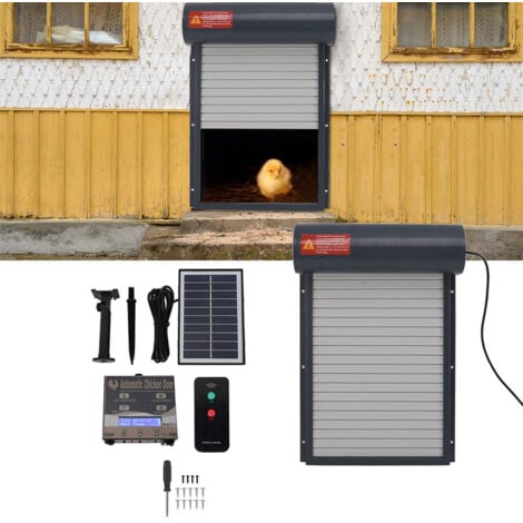 Eosnow Ouvre-porte automatique de poulailler à énergie solaire avec minuterie capteur de lumière porte de poulailler avec télécommande pour poulet canard gris