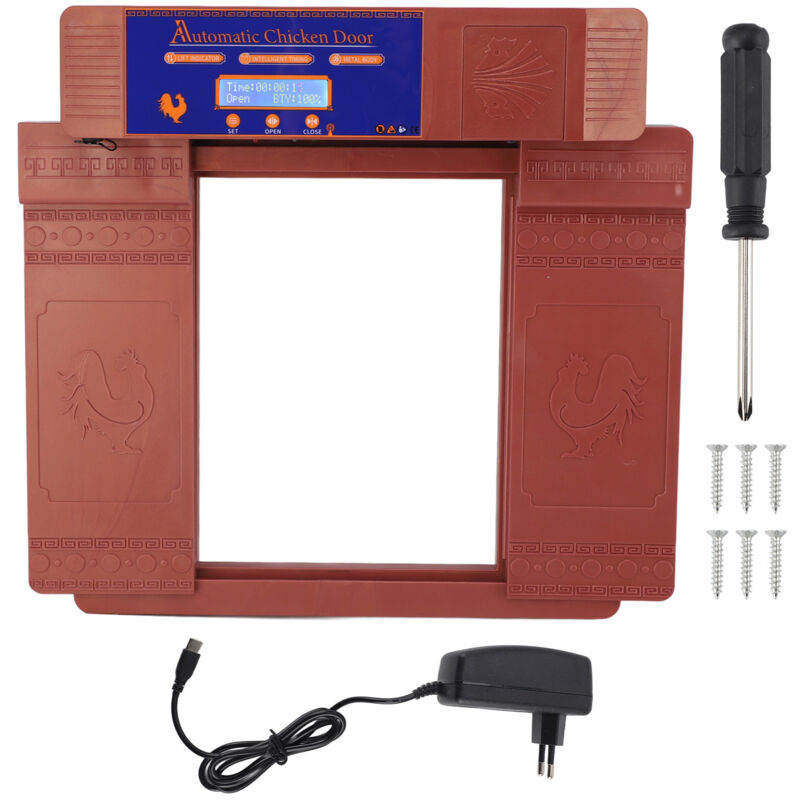 Eosnow - Ouvre-porte automatique de poulailler, Double porte électrique, avec rappel de batterie faible, prise ue en Bronze 100 à 240V