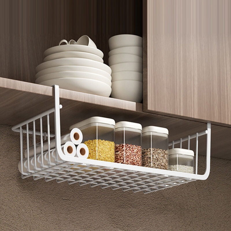 Eosnow - Panier de rangement sous étagère polyvalent tout en métal, panier métallique pour cuisine, bureau, garde-manger, bibliothèque l blanc