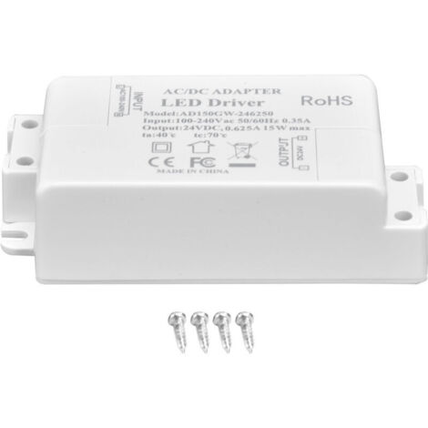 Eosnow Pilote de LED DC24V 0,625A 15W, lampe à monter soi-même, transformateur de pilote de LED basse tension AC 100-240V