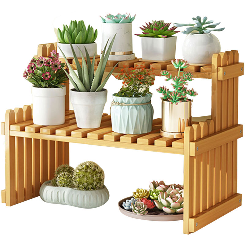 Eosnow - Plateau de Table en bambou pour plantes, étagère à fleurs pour intérieur et extérieur, maison, Patio, pelouse, jardin, balcon, petit