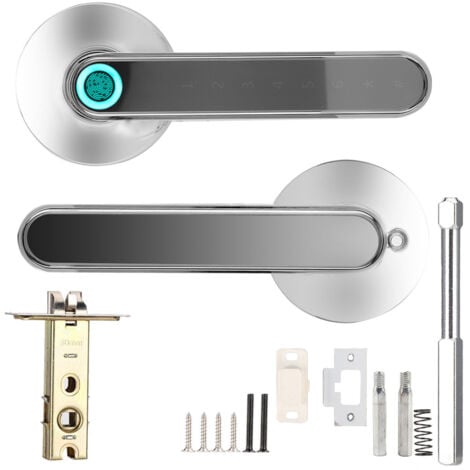 Eosnow Poignée de porte intelligente Bluetooth, serrure biométrique à empreintes digitales, mot de passe, application, levier d'entrée sans clé, Chrome