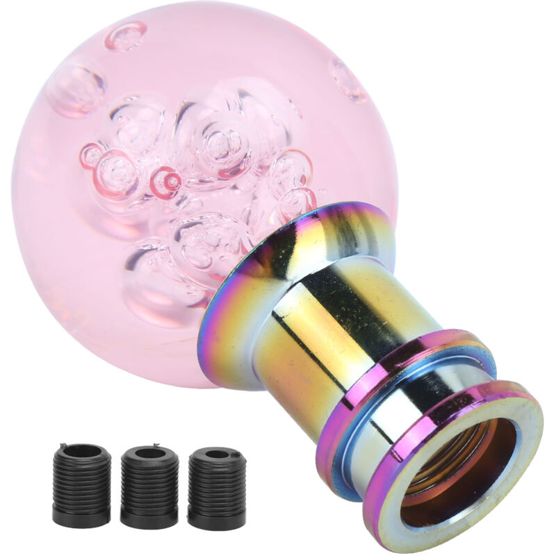 Eosnow - Pommeau de levier de vitesse manuel, levier de vitesse, bulle de cristal rose avec 3 adaptateurs filetés universels