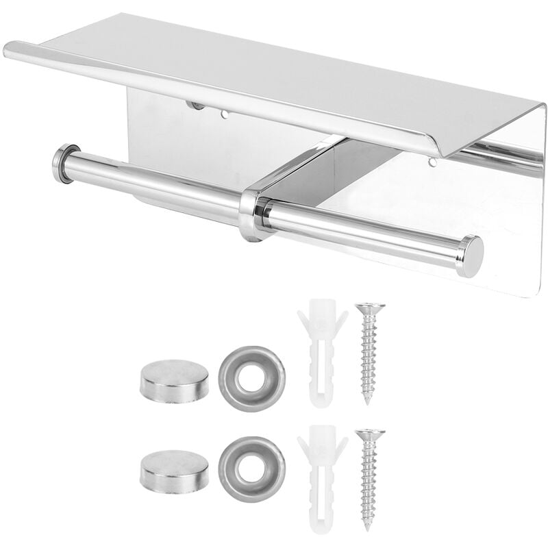 Porte-papier hygiénique à double support en acier inoxydable avec étagère de rangement pour téléphone portable - Eosnow
