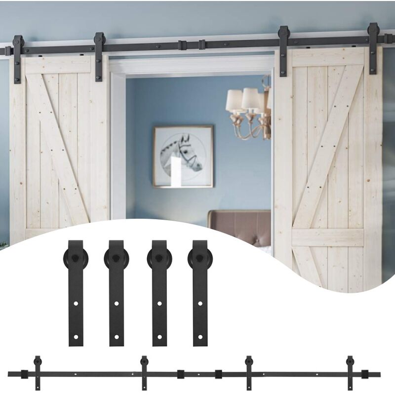 Eosnow - 16FT 488cm Rail de porte coulissante,Quincailleri Kit de Rail pour Porte Coulissante,poulie de voie de Rail suspendue de porte de grange