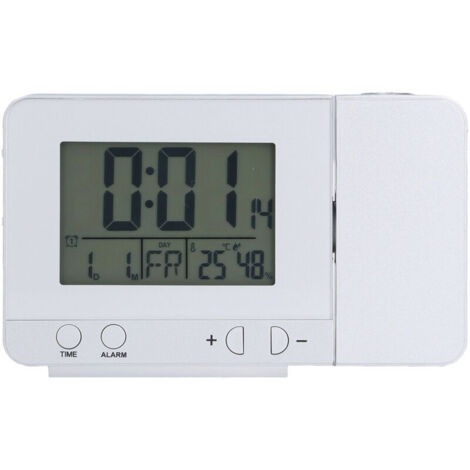Eosnow Projektionswecker, digitales Radiowecker mit 180° drehbarem Deckenprojektor, Wetterstation, drahtlosem Thermometer, doppelter Schlummerfunktion, USB-Handyladegerät, 4 Lichtmodi