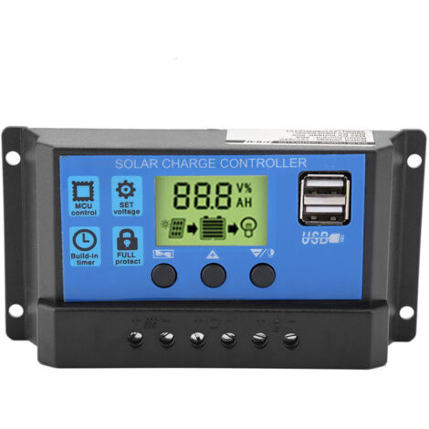 Eosnow PWM 12V 24V Solar-Laderegler mit zwei USB-Anschlüssen und LCD-Bildschirm 30A (YJSS-30A)