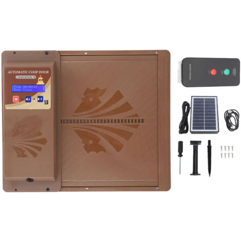 Eosnow Solarbetriebene automatische Hühnerstall-Tür, USB, horizontal zu ffnen, 3-in-1 automatischer Hühnerstall-Türffner mit Timer, Lichtsensor, Fernbedienung, Braun