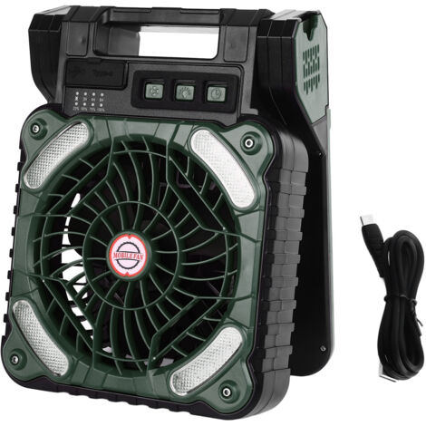 Eosnow Solarlüfter 5200mAh Typ C Ladung 4 -Geschwindigkeit Verstellbarer bürstenloser Motor 4,5 m/s LED -LED -Timer Camping für Fischen im Freien OD Green