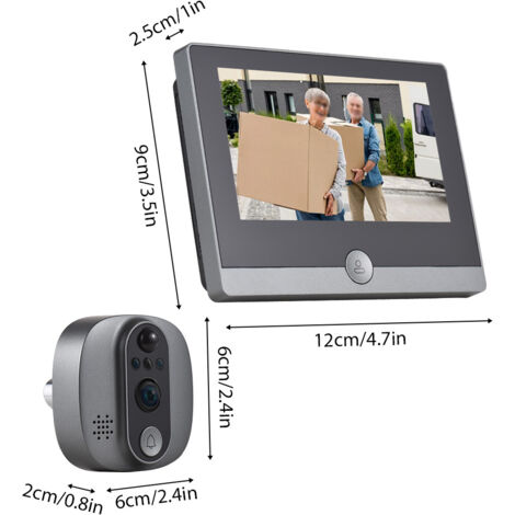 Eosnow Sonnette vidéo Wi-Fi pour appartement, caméra judas 2,4 GHz, écran IPS 4,3 pouces, application Tuya 1080p, détection de mouvement visible, batterie rechargeable intégrée