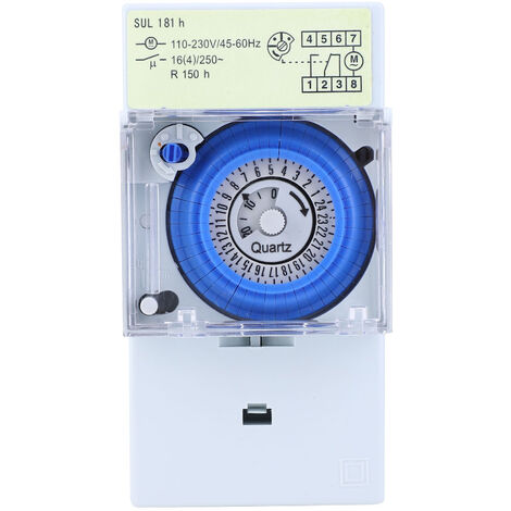 Eosnow SUL181h Minuterie mécanique, minuterie à quartz 24 heures,horloge modulaire,interrupteur relais, 110-230VAC 16A