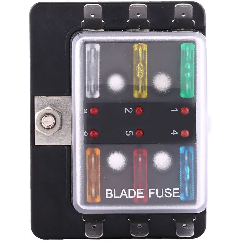 Eosnow - Porte-fusible à lame, bloc couvercle pc transparent voyant d'avertissement led 30A M5 goujon 6 voies pour fourgon voiture bateau
