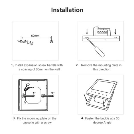 Eosnow Termostato intelligente intelligente Regolatore di temperatura per apparecchiature di riscaldamento dell'acqua Display LCD Pulsante a sfioramento Programmabile Sotterraneo Home Office School Ho