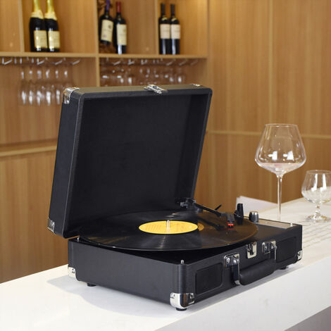 Eosnow Tourne-disque vinyle vintage BT Phonographe USB Enregistrement 33/45/78 tr/min Prise en charge des disques 7/10/12 pouces Platine vinyle portable avec haut-parleurs Entrée audio 3,5 Sortie lign