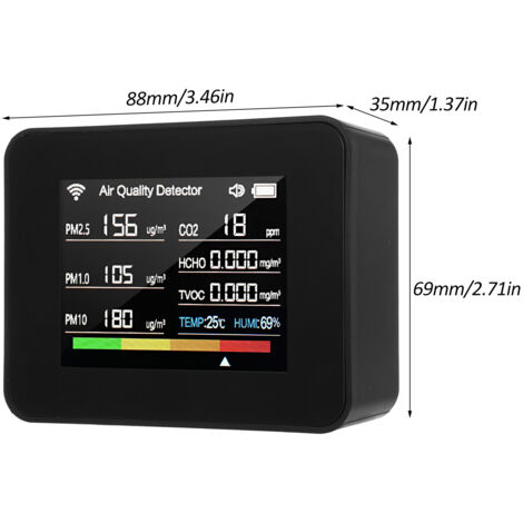 Eosnow Tuya WiFi-Luftqualitätsmessgerät, 13-in-1-Raumluftqualitätsmonitor, mit Alarm, für Home Offices, Schulhotels,Schwarz