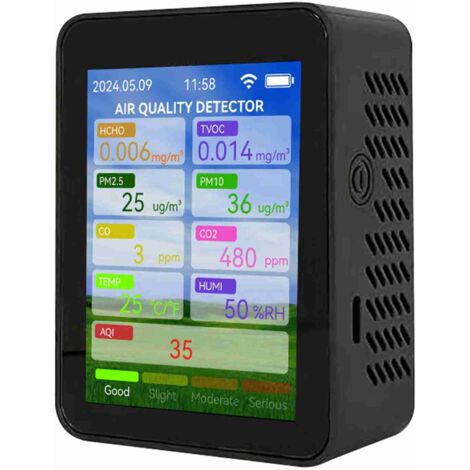 Eosnow Tuya WiFi Multifunktionales Luftqualitätsmesser Haushalt HCHO TVOC Kohlenmonoxid CO2 PM2.5 PM10 Tester Tragbarer Temperaturfeuchtigkeit Detektor 2,8-Zoll-TFT-Display mit Alarmfunktion