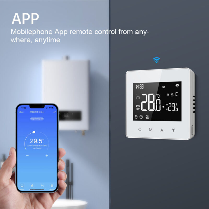 Xisrens Schwarz Eosnow Tuya Zigbee: Controlador Inteligente De Temperatura Constante, Pantalla Lcd Ajustable, Caldera Compacta De Agua Y Gas, Compatible Con Amazon Alexa Y Home