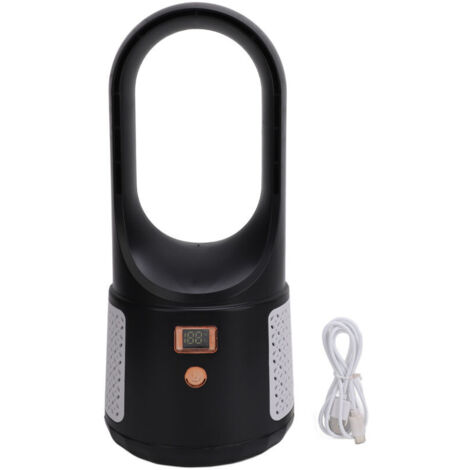 Eosnow USB-Tischventilator, 6 Geschwindigkeitsstufen, leise, tragbar, ohne Rotorblätter, mit Leistungsanzeige, für Zuhause, Schlafzimmer, Büro, Schwarz