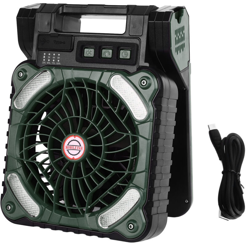 Ventilateur solaire 5200 mAh Type c chargeant 4 vitesses moteur sans balais réglable 4,5 m/s minuterie led à faible bruit ventilateur de camping