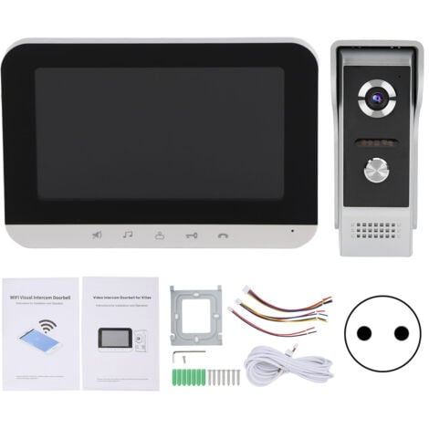Eosnow Videocitofono Citofono LCD TFT da 7 pollici Videocitofono Wifi cablato Monitor di sblocco remoto Visione notturna Spina 100‑240VEU