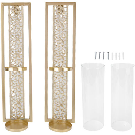 Eosnow Vintage Wandkerzenhalter aus durchbrochenem Metall, 2-teilig, mit Glasdeckel, für die Heimdekoration, Gold