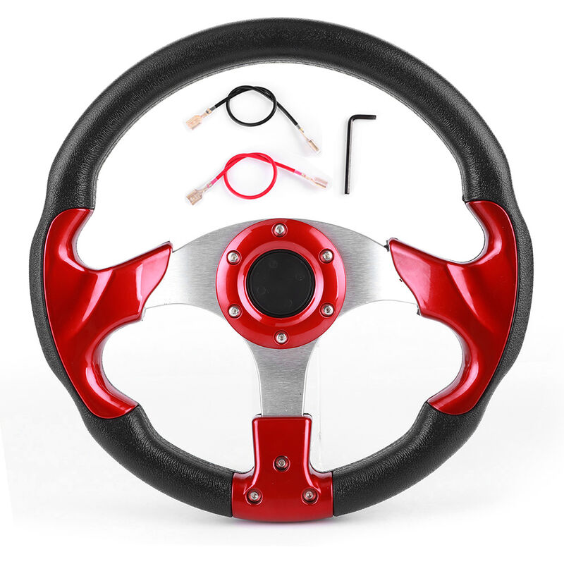 Eosnow Volant de voiture de course 320mm/12,5 pouces avec bouton de klaxon, pièce modifiée universelle en PVC de couleur rouge