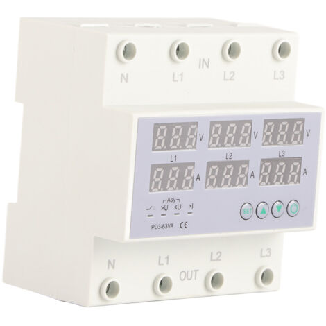 Eosnow Voltmètre à rail DIN triphasé ampèremètre protecteur de surintensité de surtension automatique AC 390500V 40A