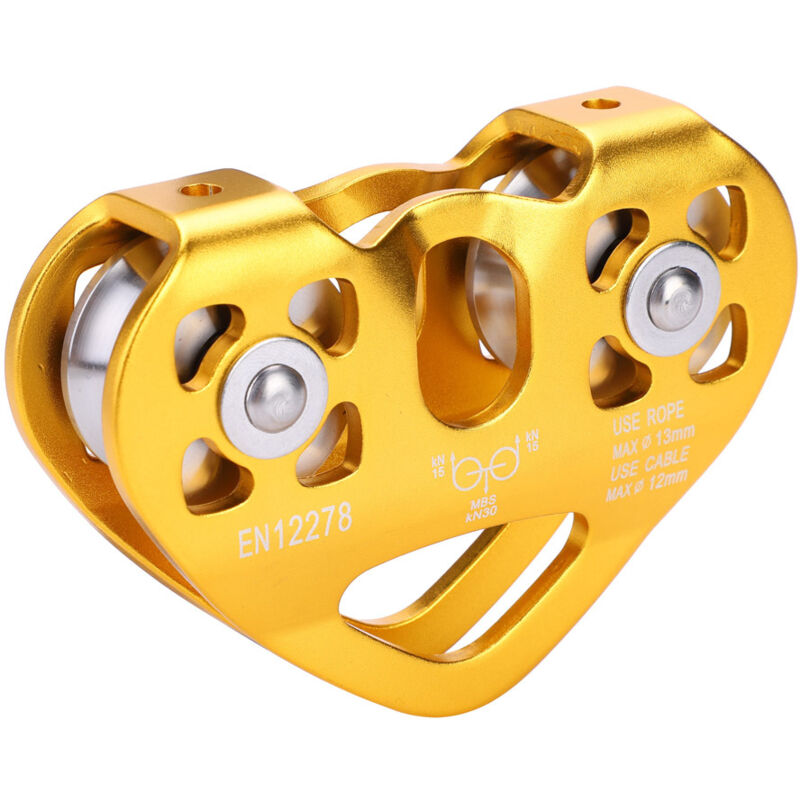 Double poulie 30KN,poulie d'escalade,chariot à câble de sauvetage en tyrolienne, équipement d'escalade en plein air,or - Eosnow